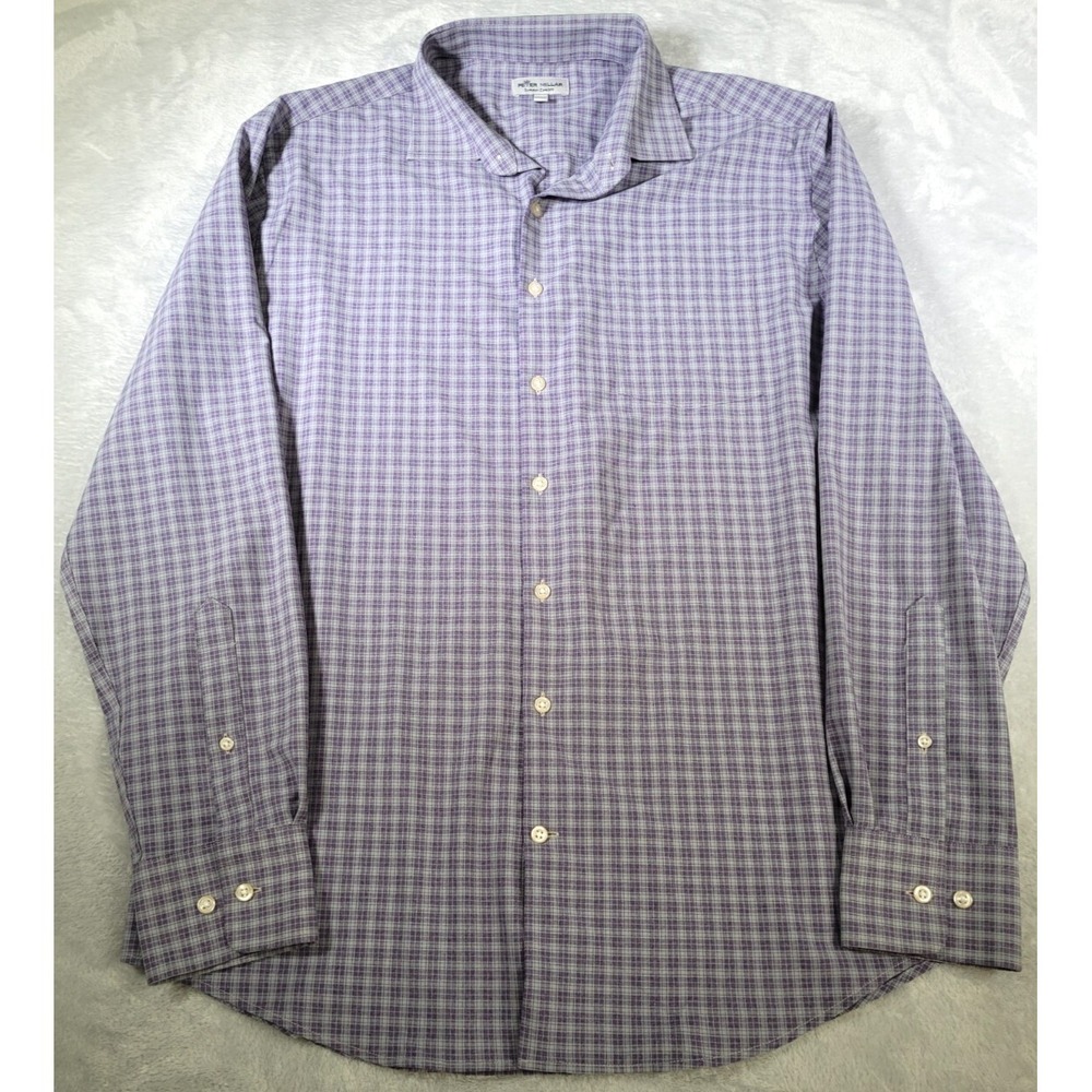 Peter Millar Shirt Mens L Purple Check Summer Comfort Long Sleeve Button Down